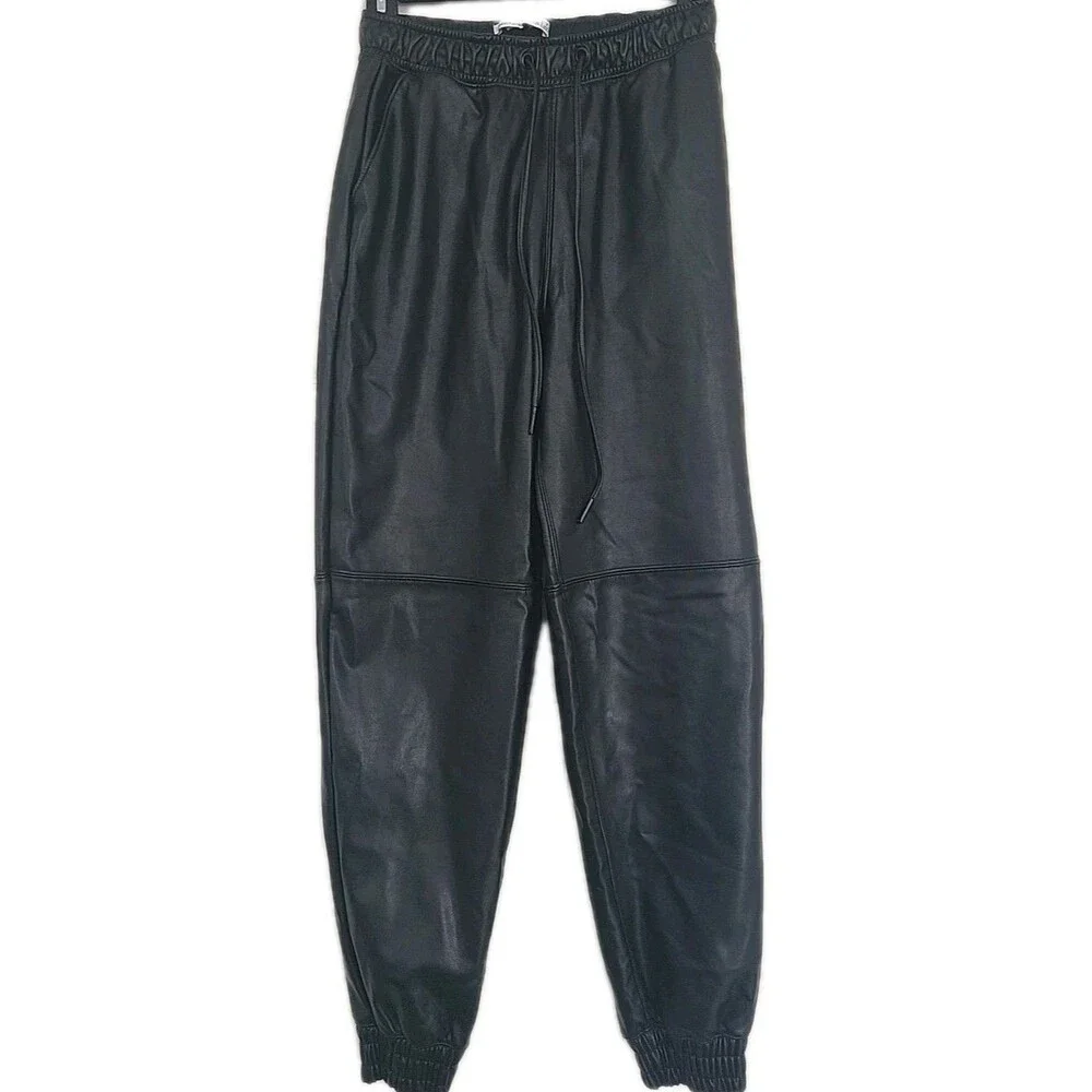 Abercrombie & Fitch Jogger Pant Women XS Black Vegan Leather High Waisted Casual - Picture 2 of 14